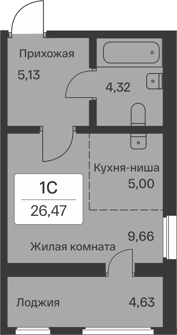 Квартира студия 26.47 м², 1/9 эт., ЖК «Расцветай в Янино»